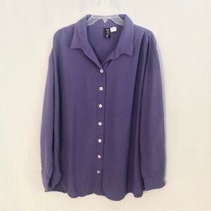 On The Plus Side Tunic Shirt Button Front Cotton 1X-2X Blue Purple